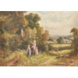 Robert John Hammond (1853-1911) British. A Mother and Children Picking Flowers, Oil on Canvas, Signe