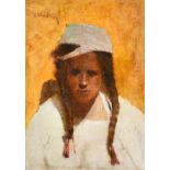 David Woodlock (1842-1929) British. Head of a Young Girl, Oil on artist's board, Signed and inscribe