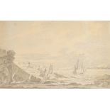 Attributed to Paul Sandby (1731-1809) British. "Piele Castle and Lighthouse in the distance", Waterc
