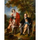 Attributed to John Linnell (1792-1882) British. The Erskine Scott Family, Oil on canvas, Inscribed