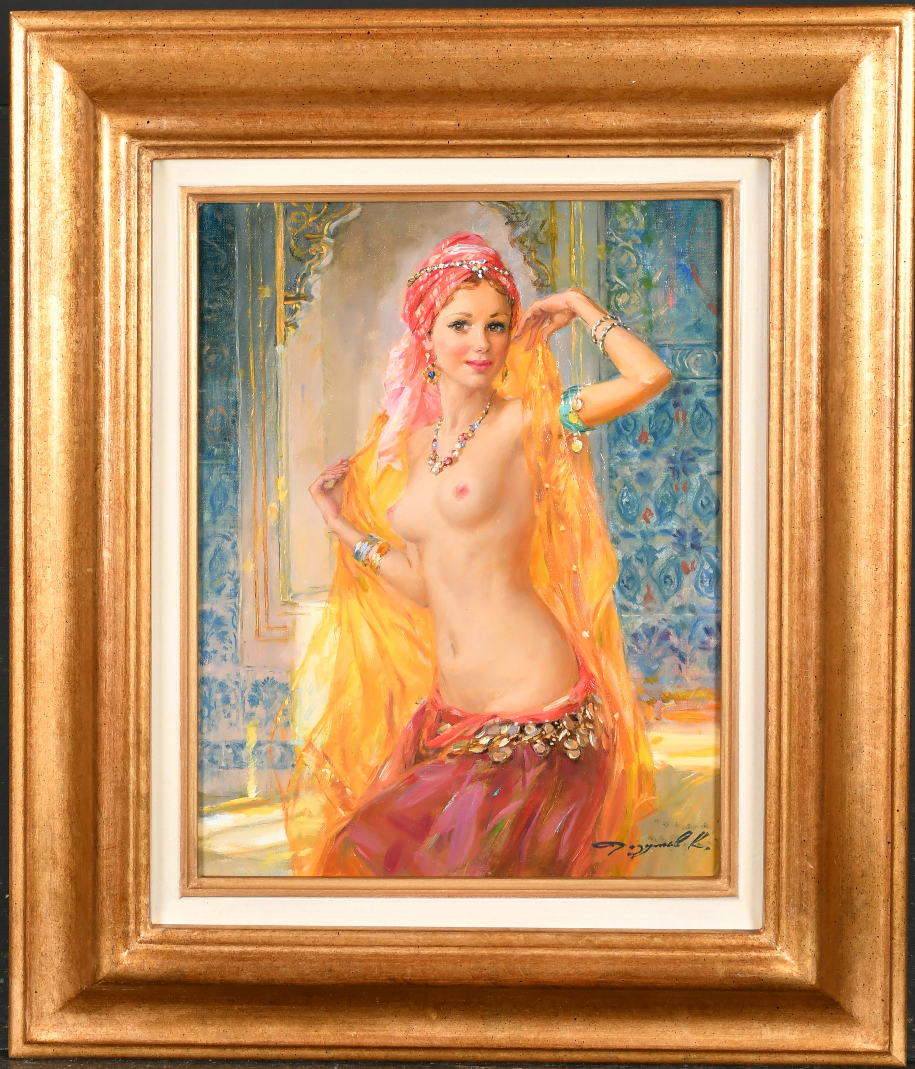 Konstantin Razumov (1974- ) Russian. "Oriental Dancer", Oil on canvas, Signed in Cyrillic, and si - Image 2 of 5