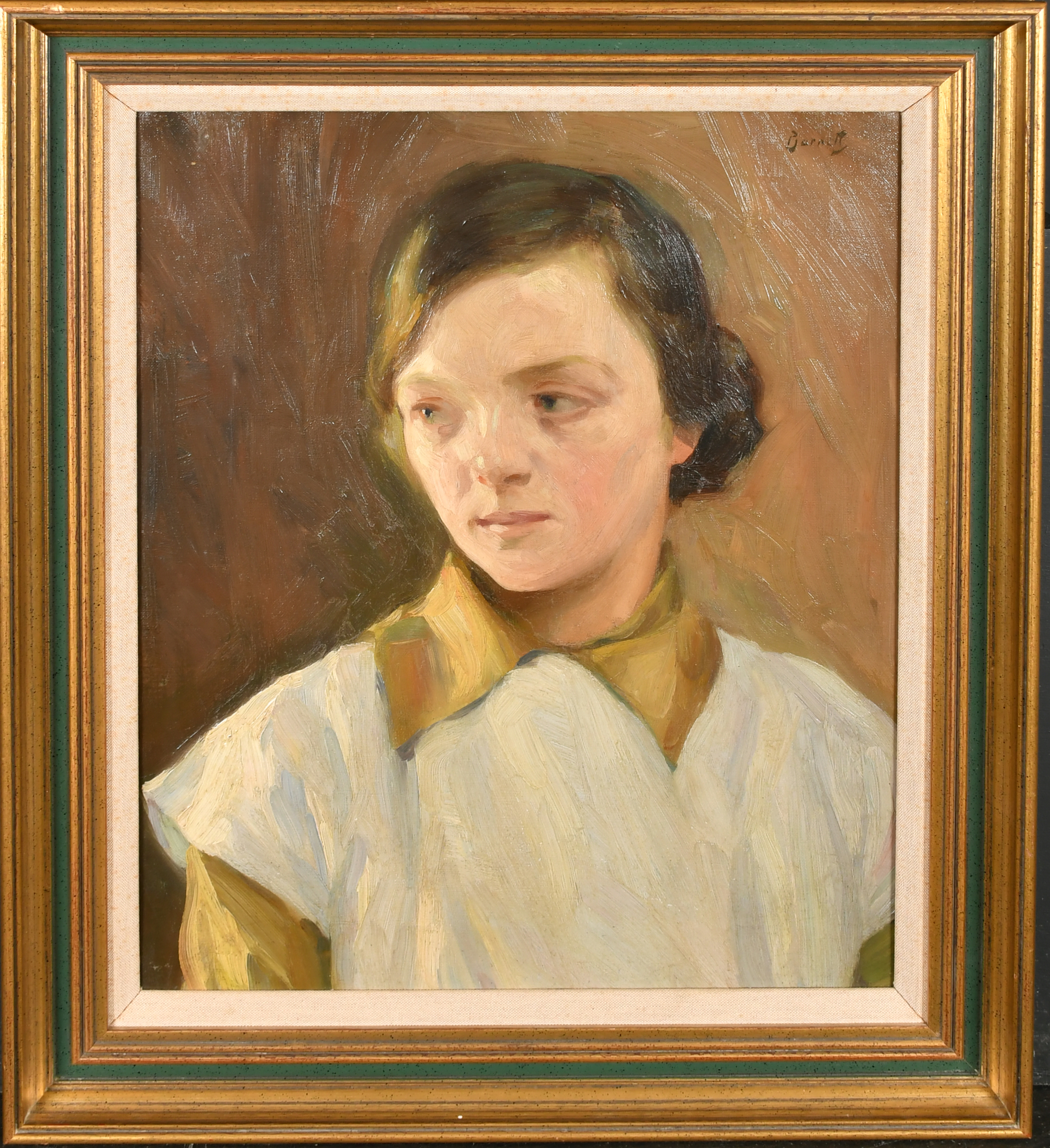 Barnett (20th Century) British. Portrait of a Young Lady, Oil on canvas, Signed, 20" x 16" (50.8 x 4 - Image 2 of 4