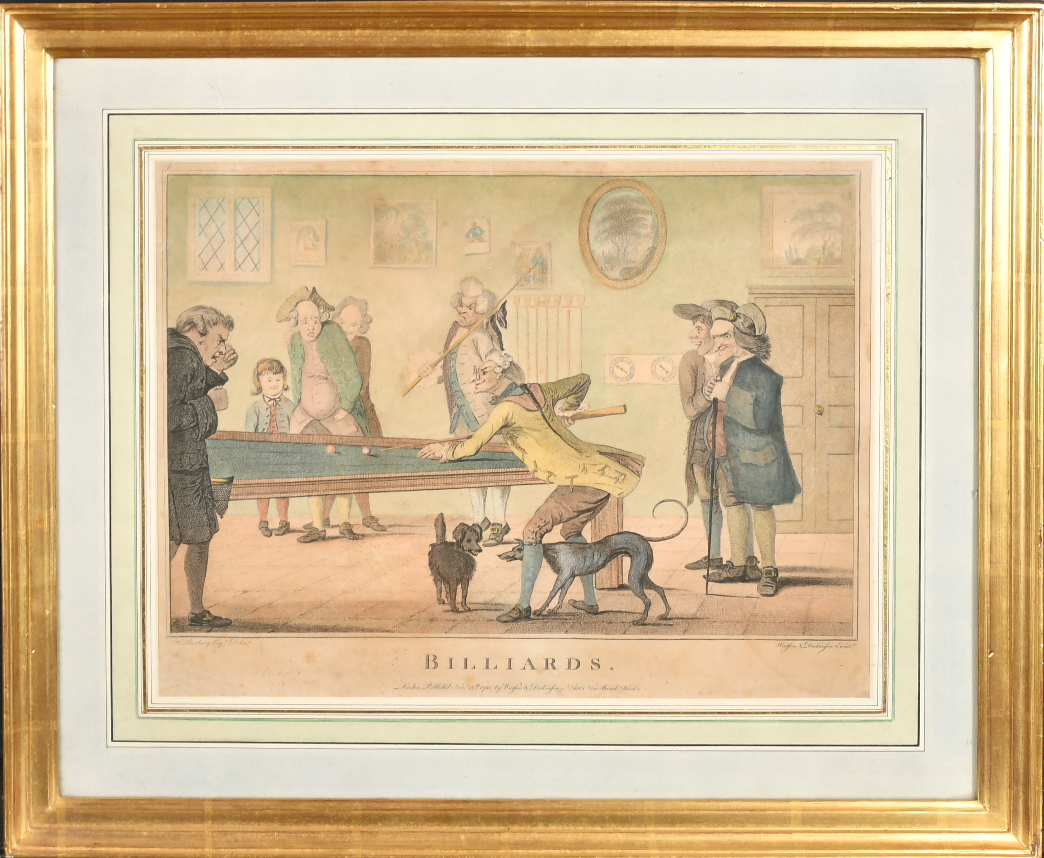 After Henry William Bunbury (1750-1811) British. "Billiards", Etching by Watson and Dickinson, Overa - Image 2 of 4