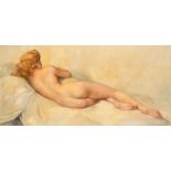 Circle of Paul Sieffert (1874-1857) French. A Reclining Nude, Oil on canvas, In a painted carved woo
