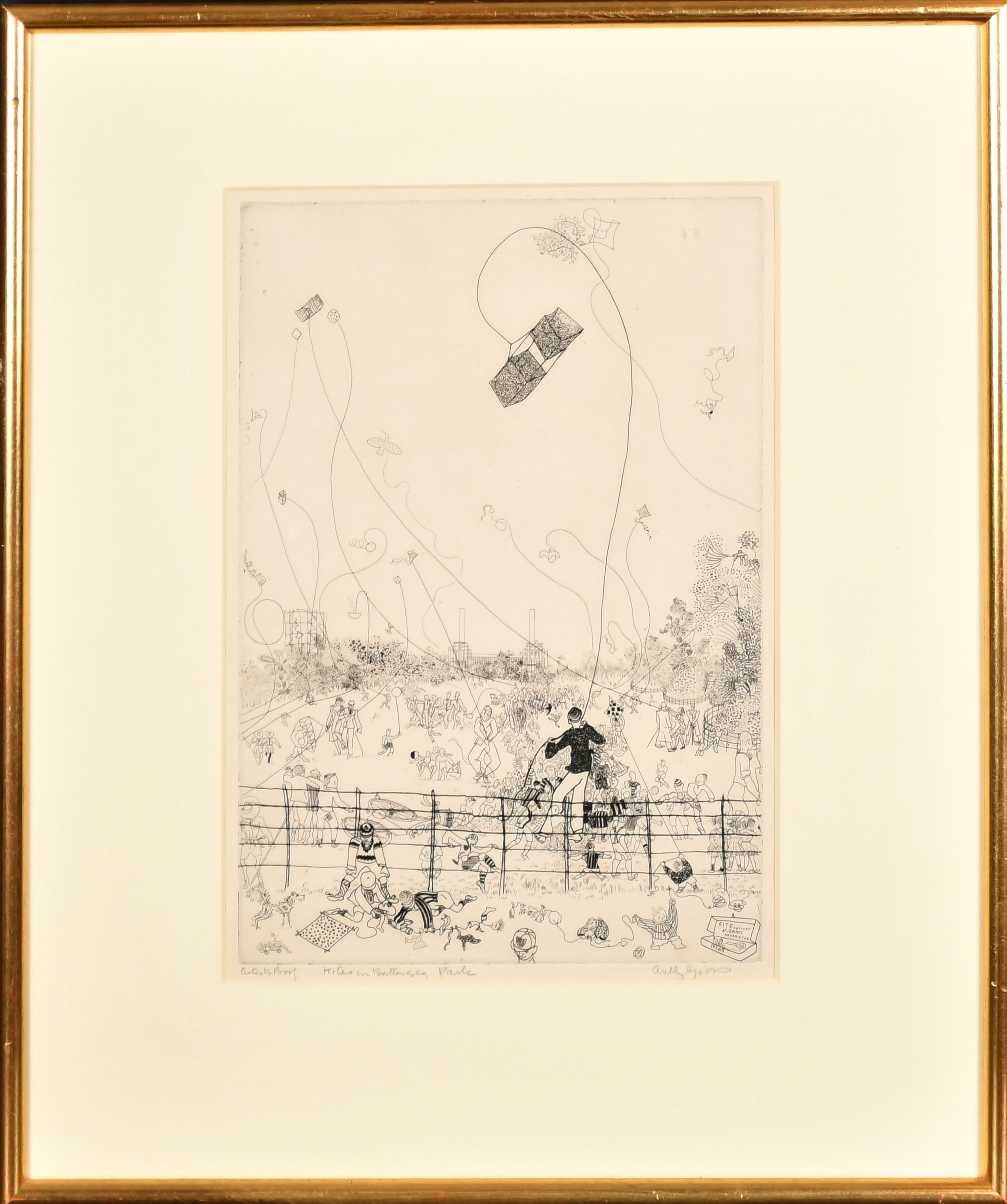 Anthony Gross (1905-1984) British. "Kites In Battersea Park", Etching, Signed, inscribed with title - Image 2 of 4