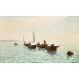 Alfred Harvey Moore (1843-1905) British. Fishermen off St Ives, Cornwall, Oil on Canvas, Signed, 24"