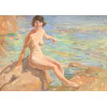 Reginald Robert Tomlinson (1885-1978) British. A Naked Girl on a Beach, Oil on artist's board, Inscr