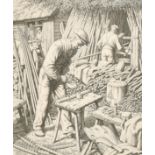 Stanley Anderson (1884-1966) British. "The Rake Makers, 1948", Line engraving, Signed and inscribed
