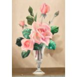 Alexander Wilson (20th Century) British. A Still Life of Roses in a Glass Vase, Oil on board, Signed