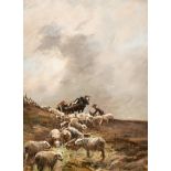 William Bradley Lamond (1857-1924) British. Feeding the Sheep, Oil on canvas, Signed, in original gi