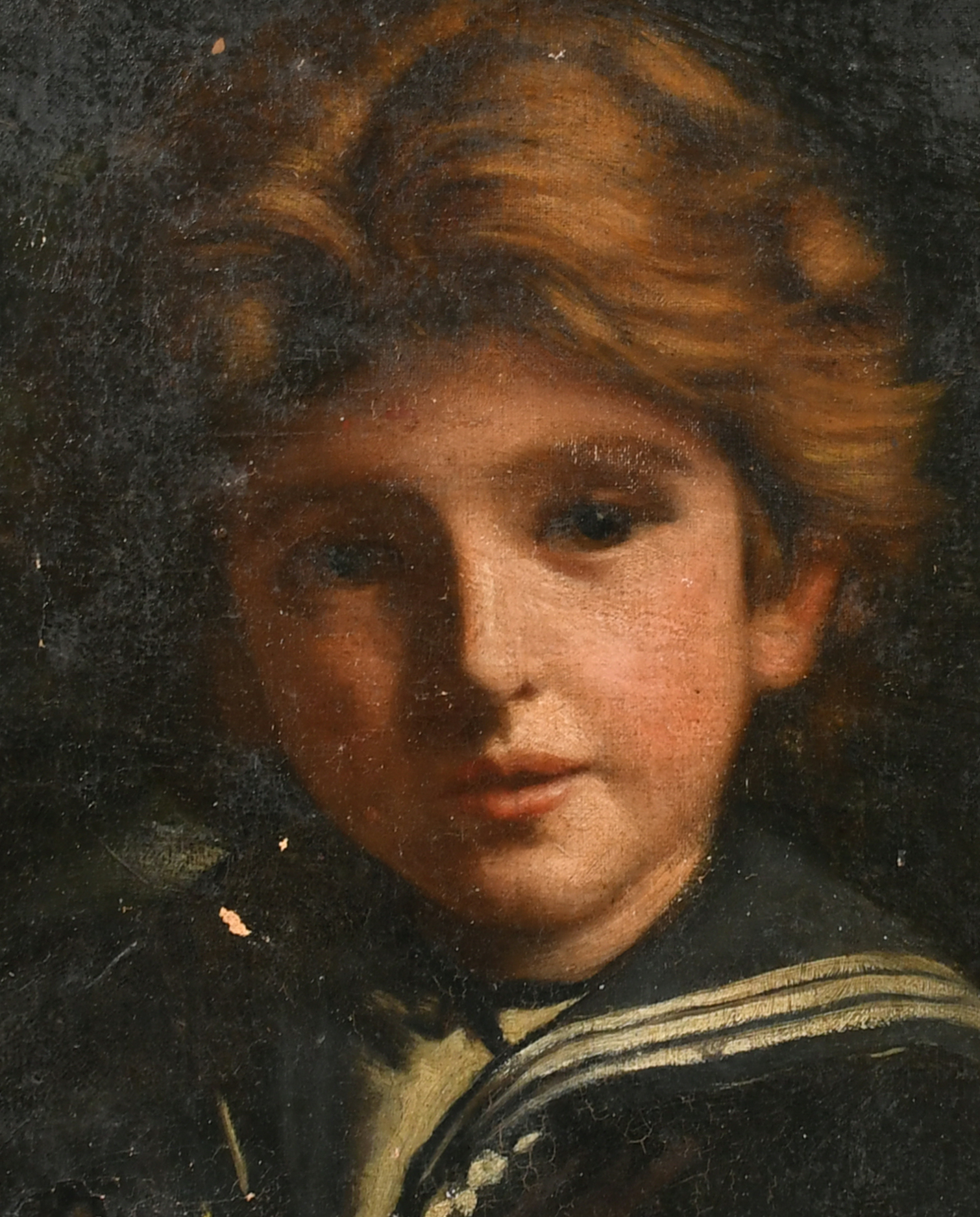 Early 20th Century English School. Head of a Boy in Sailor's Uniform, Oil on unstretched canvas, 12"