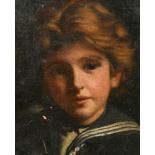 Early 20th Century English School. Head of a Boy in Sailor's Uniform, Oil on unstretched canvas, 12"