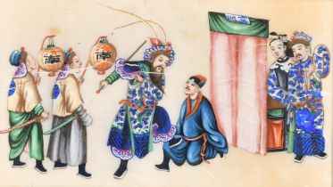 19th Century Chinese School. Figures with Lanterns, Watercolour on rice paper, 5.25" x 9.15" (13.3 x