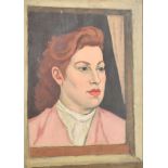 Clifford Hall (1904-1973) British. Head Study of a Woman, Oil on board, Signed verso, 14" x 10" (35.