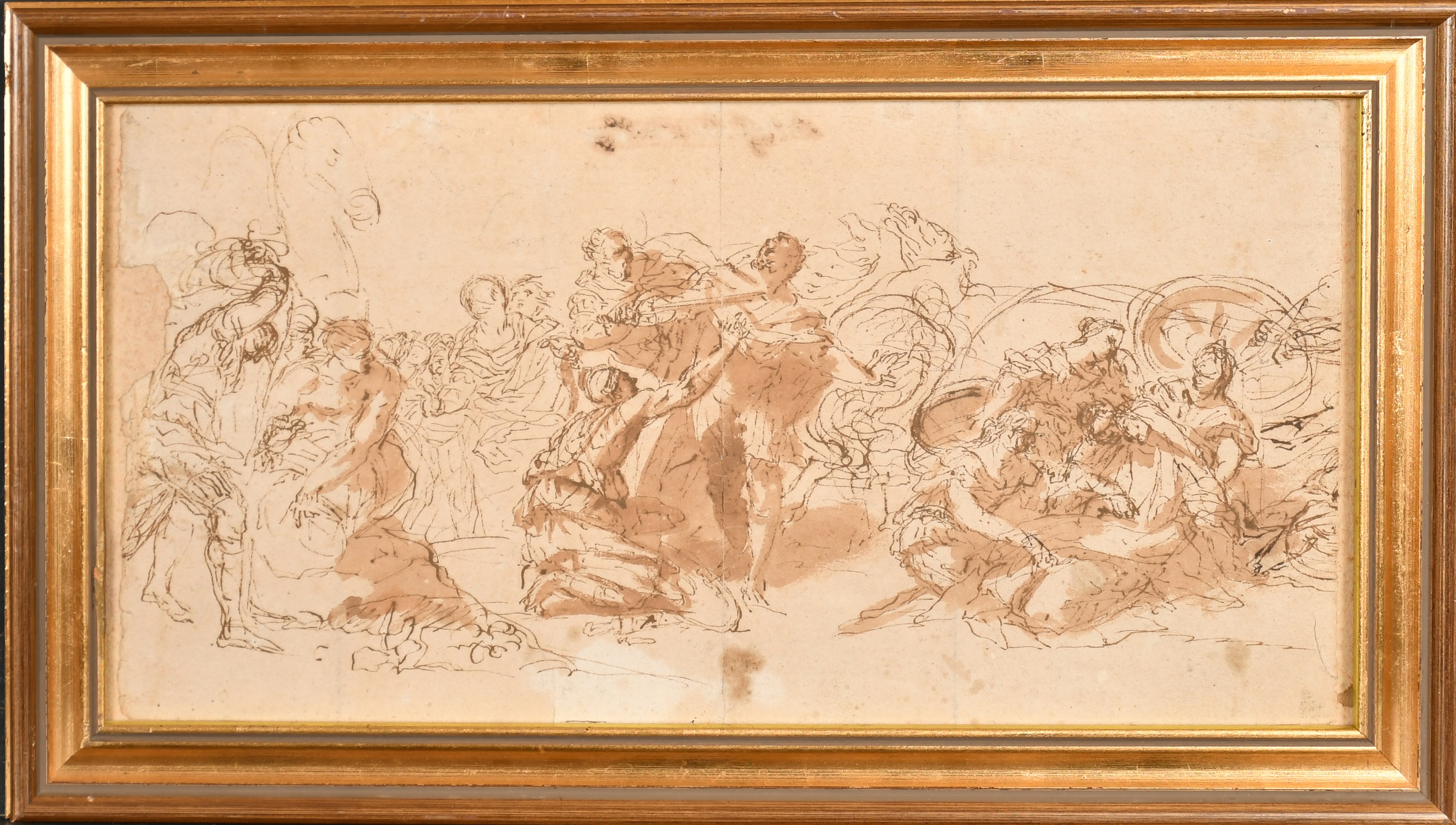 17th Century European School. A Battle Scene, Ink and wash on joined paper, 8.5" x 16.5" (21.6 x 41. - Image 2 of 3