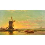 Warner Gyselman (1827-1862) Dutch. A Windmill in a River Landscape, Oil on canvas, Signed, 14" x 24"