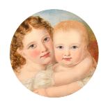 19th Century English School. A Study of Two Children, Oil on board, Circular 13.25" x 13.25" (33.7 x