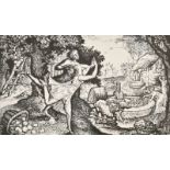 Edward Calvert (1799-1883) British. "The Cyder Feast", Print, Inscribed verso, 3" x 5" (7.6