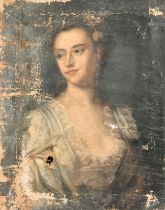 18th Century English School. Bust Portrait of a Lady, Oil on canvas, Unframed 24" x 18" (61 x 45.7cm