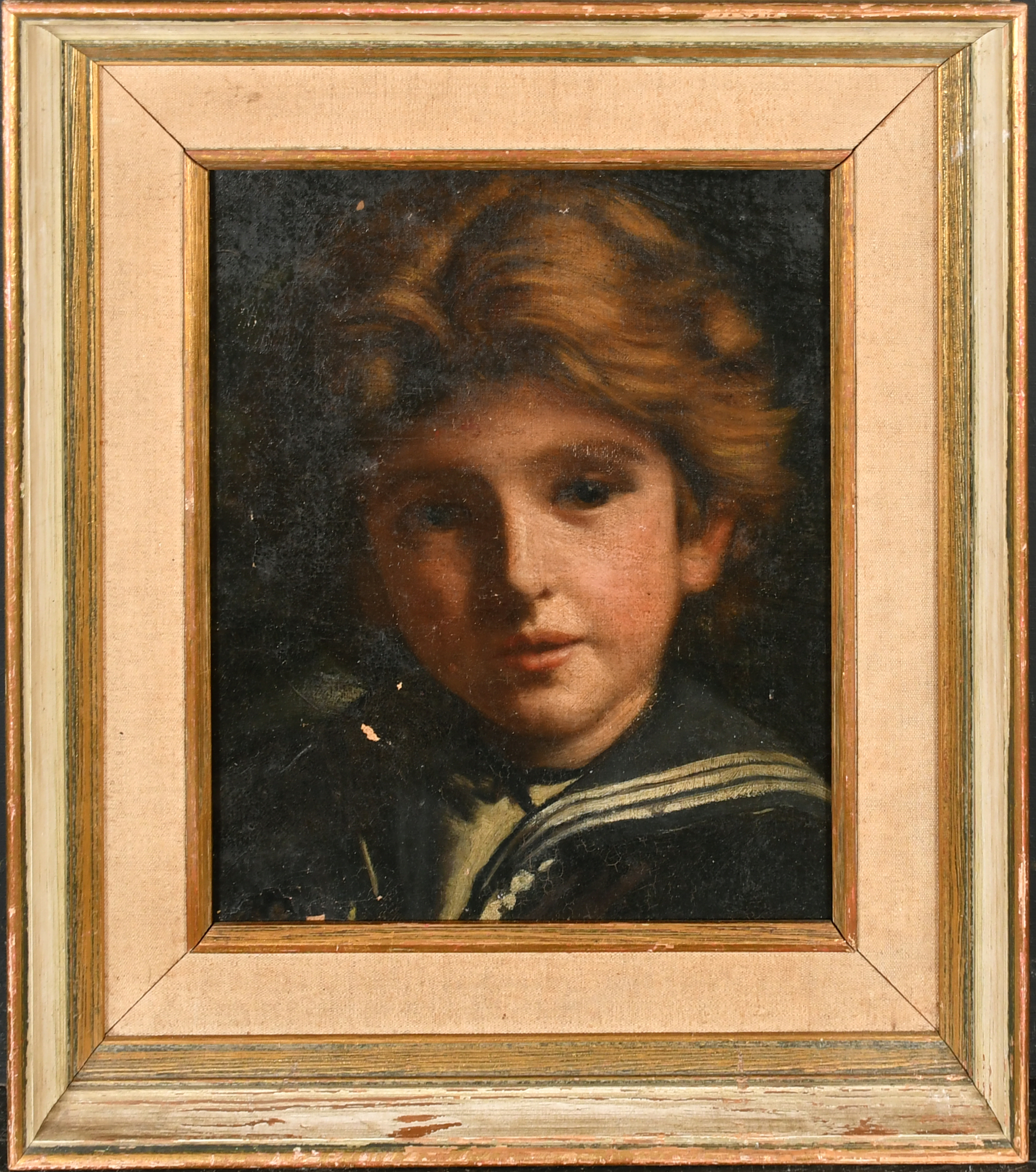 Early 20th Century English School. Head of a Boy in Sailor's Uniform, Oil on unstretched canvas, 12" - Image 2 of 3