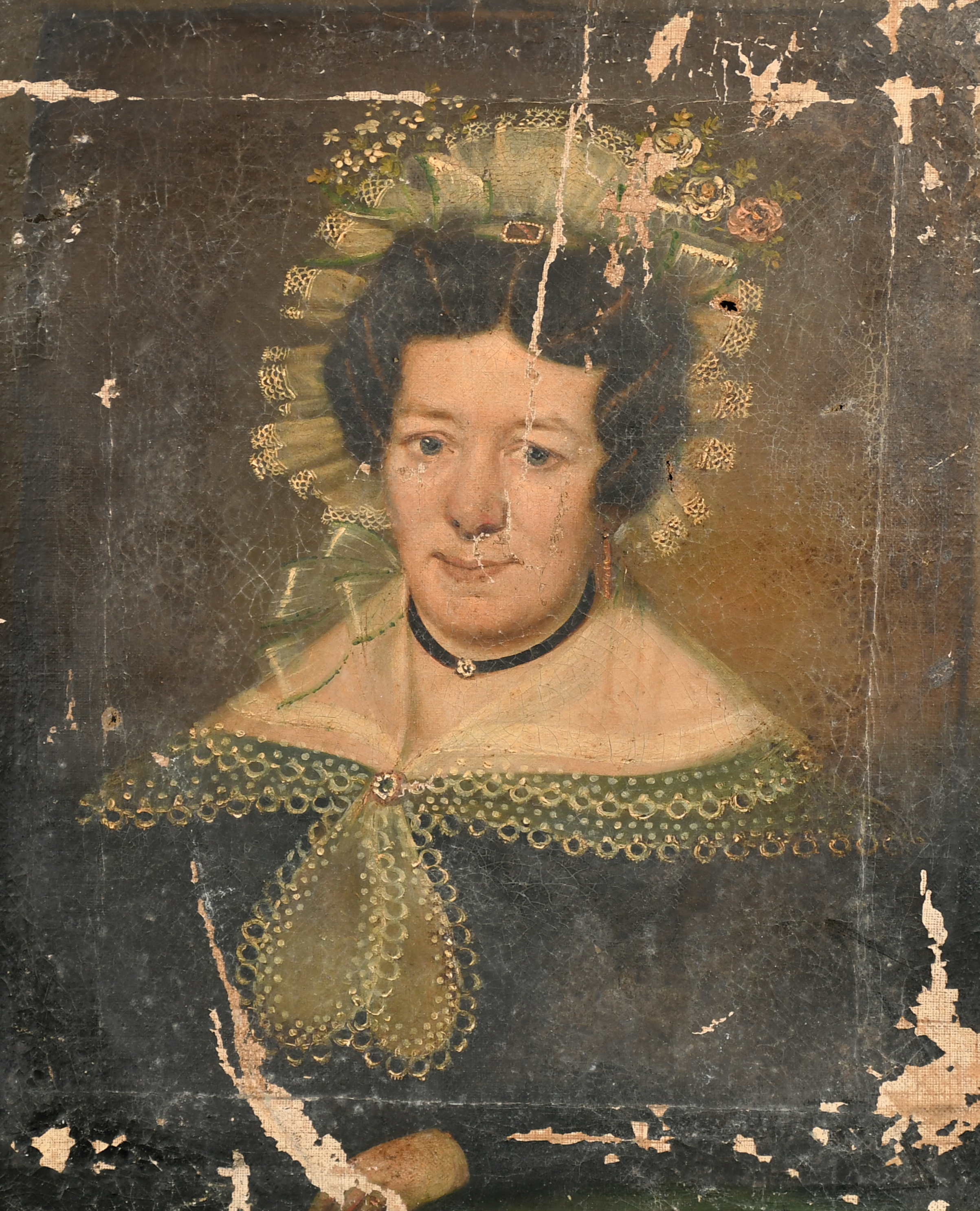 Early 19th Century English School. Bust Portrait of a Lady, Oil on canvas, Unframed 12" x 9.5" (30.5