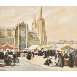 Henri Alphonse Barnion (1882-1940) French. A Breton Market Scene, Watercolour, Signed, 9.75" x 11.25