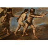 Circle of Nicola Vaccaro (1640-1709) Italian. The Expulsion of Adam and Eve, Oil on canvas, In a fin