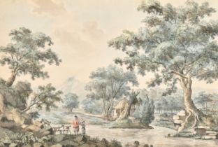 Samuel Hieronymus Grimm (1733-1794) British. Figures and Goats in a River Landscape, Watercolour and