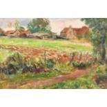 Circle of Lucien Pissarro (1863-1944) French. A French Farm Scene, Oil on board, Bears a monogram an