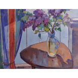 Viktor Fedorovitch Vassine (1919-1997) Russian. “Lilac on the Balcony”, Oil on canvas, Signed in Cyr