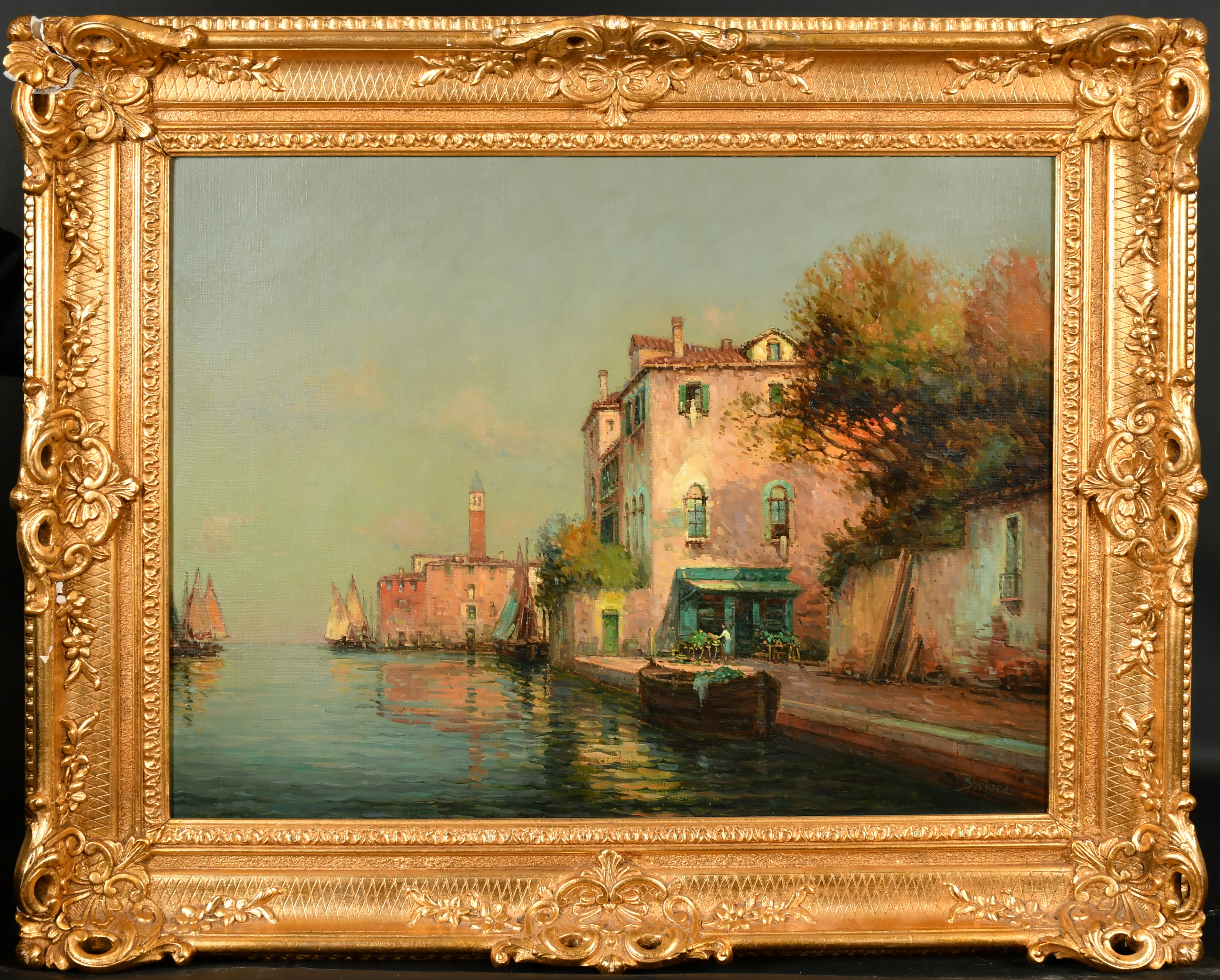 Noel Georges Bouvard (1912-1972) French. A Venetian Canal Scene, Oil on canvas, Signed, 20" x 25.5" - Image 2 of 4