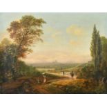 Early 19th Century English School. Figures on a Path, Oil on canvas, 14" x 18.5" (35.5 x 47cm)