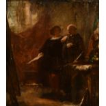 19th Century English School. Figures in an Interior, Oil on canvas, Unframed 11.75" x 9.5" (29.8 x 2