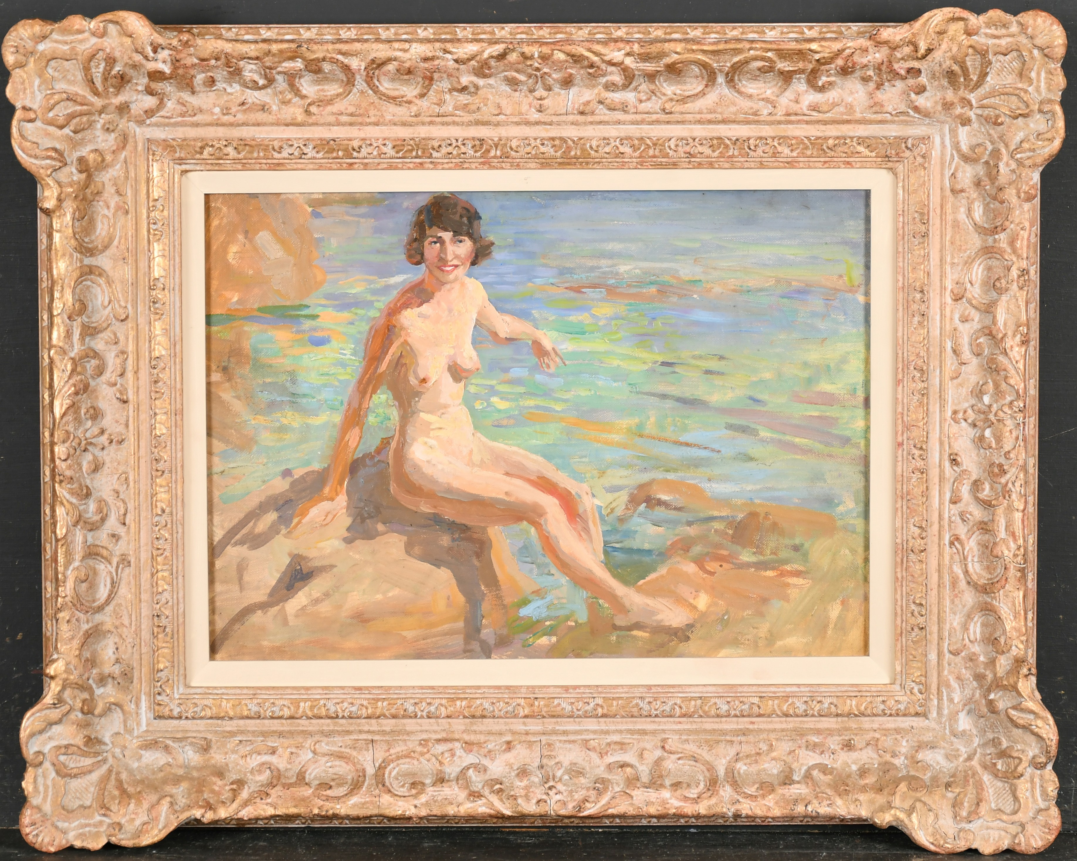 Reginald Robert Tomlinson (1885-1978) British. A Naked Girl on a Beach, Oil on artist's board, Inscr - Image 2 of 4