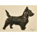 Cecil Aldin (1870-1935) British. A Scottie, Watercolour and ink on Ivorine, Signed in pencil, 3.75"