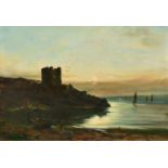 Samuel Bough (1822-1878) British. An Estuary Scene at Dusk, Oil on board, Signed, 10" x 14" (25.4 x