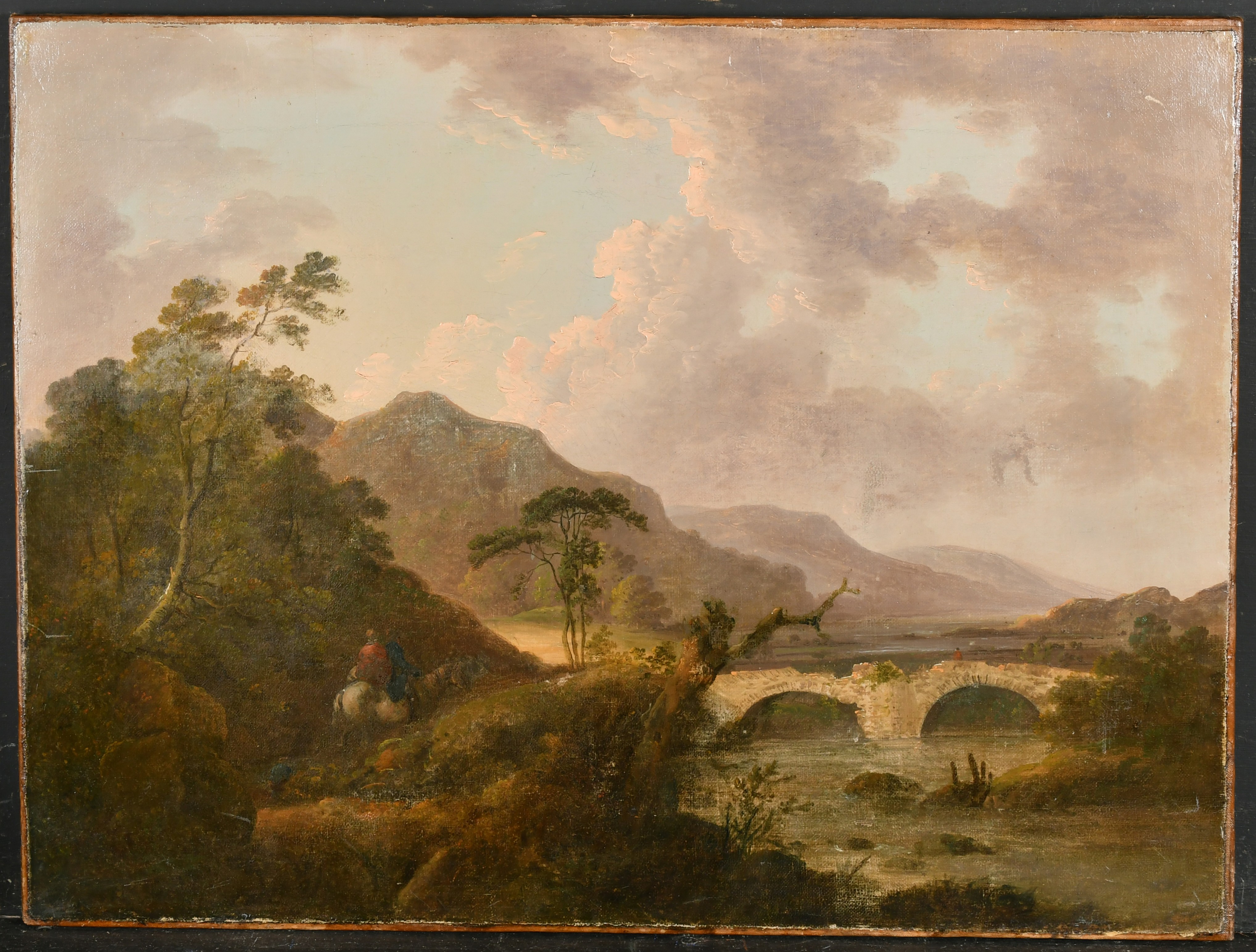 Circle of Julius Caesar Ibbetson (1759-1817) British. A River Landscape with Figures on Horseback, O - Image 2 of 4