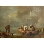 18th Century Dutch School. Fishermen Collecting the Baskets, Oil on canvas, 23" x 30.25" (58.4 x 76.