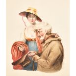 19th Century Continental School. A Father and Daughter Study, Watercolour, Indistinctly signed and d