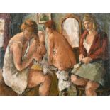 John Linfield (1930- ) British. Figures in an Interior, Oil on canvas, Signed and dated 1948 vers