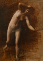 Early 19th Century French School. A Standing Female Nude, Oil on canvas, 27.5" x 19" (69.8 x 48.2cm)