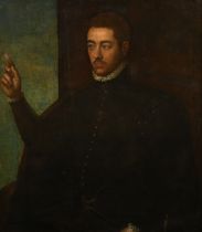 Manner of Tiziano Vecelli 'Titian' (1488/90-1576) Italian. Half Length Portrait of a Man, Oil on Can