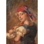 Late 19th Century European School. A Mother and Child, Oil on board, Indistinctly signed, 11.75" x 8