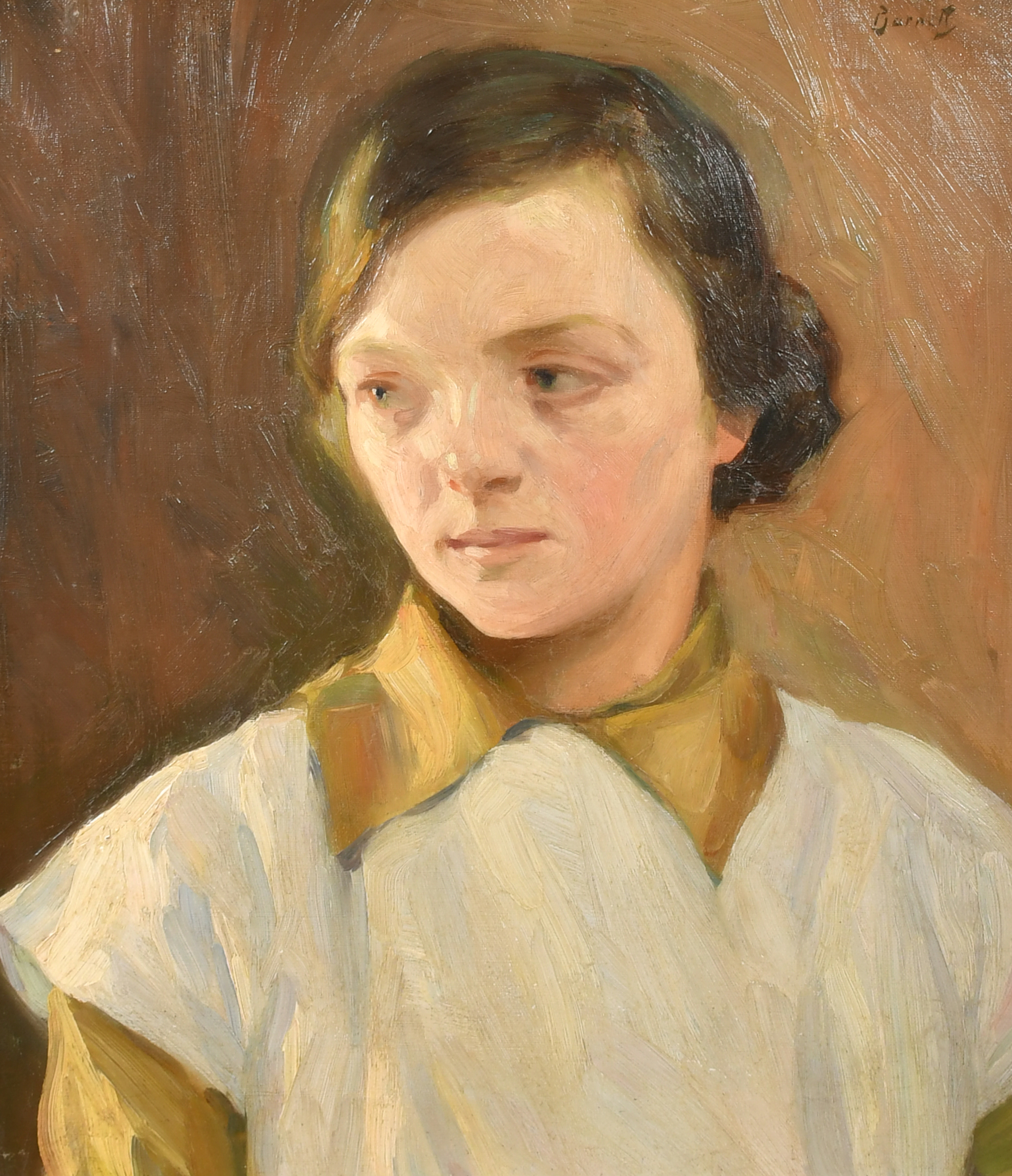 Barnett (20th Century) British. Portrait of a Young Lady, Oil on canvas, Signed, 20" x 16" (50.8 x 4