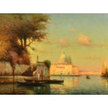 Noel Georges Bouvard (1912-1972) French. A Venetian Canal Scene with San Giorgio Maggiore in the dis