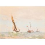 John Fraser (1858-1927) British. Sailing in Choppy Waters, Watercolour, Signed, 10" x 14" (25.4 x 35