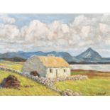 B J Ellwood (20th Century) Irish. A Donegal Cottage in a Mountainous Landscape, Oil on board, Signed