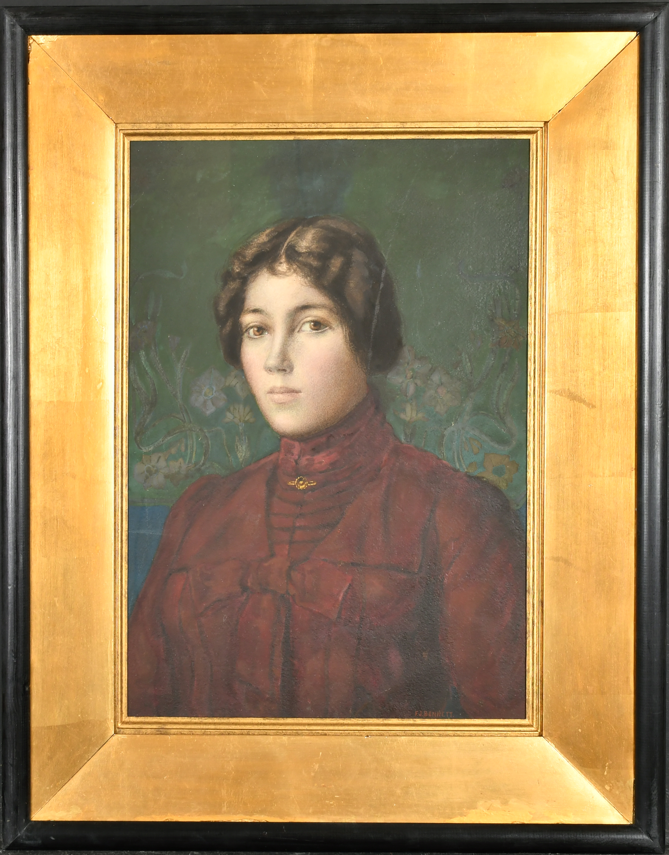 F J Bennett (19th-20th Century) British. Bust Portrait of a Young Lady, Watercolour, Signed, 19.25" - Image 2 of 4