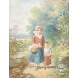 19th Century English School Children on a Path, Watercolour, 12.5" x 9.5" (31.8 x 24.2cm)
