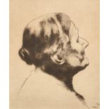 Horace Mann Livens (1862-1936) British "Head of an Old Woman Looking Up", Drypoint, 4" x 3.25" (